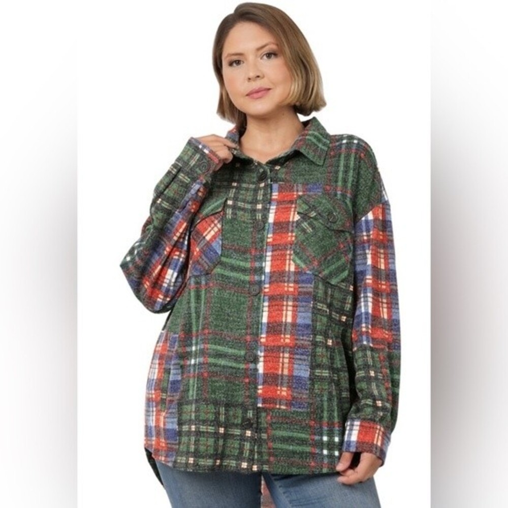 Shirt:  Zenana Plus Size Button Down Shirt - SHACKET - Picture 3 of 5